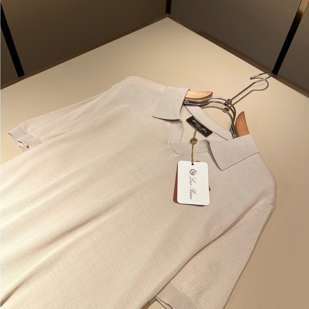 Loro Piana Cream Short-Sleeve Polo with Light Gray Collar - Picture 6 of 7